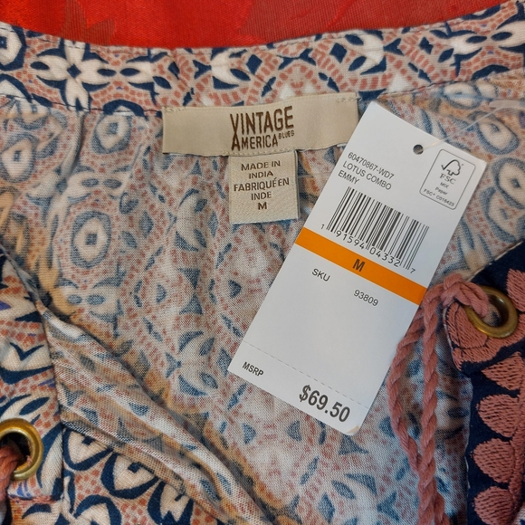 Vintage America Boho Blouse Top Medium blue pink - Picture 10 of 13